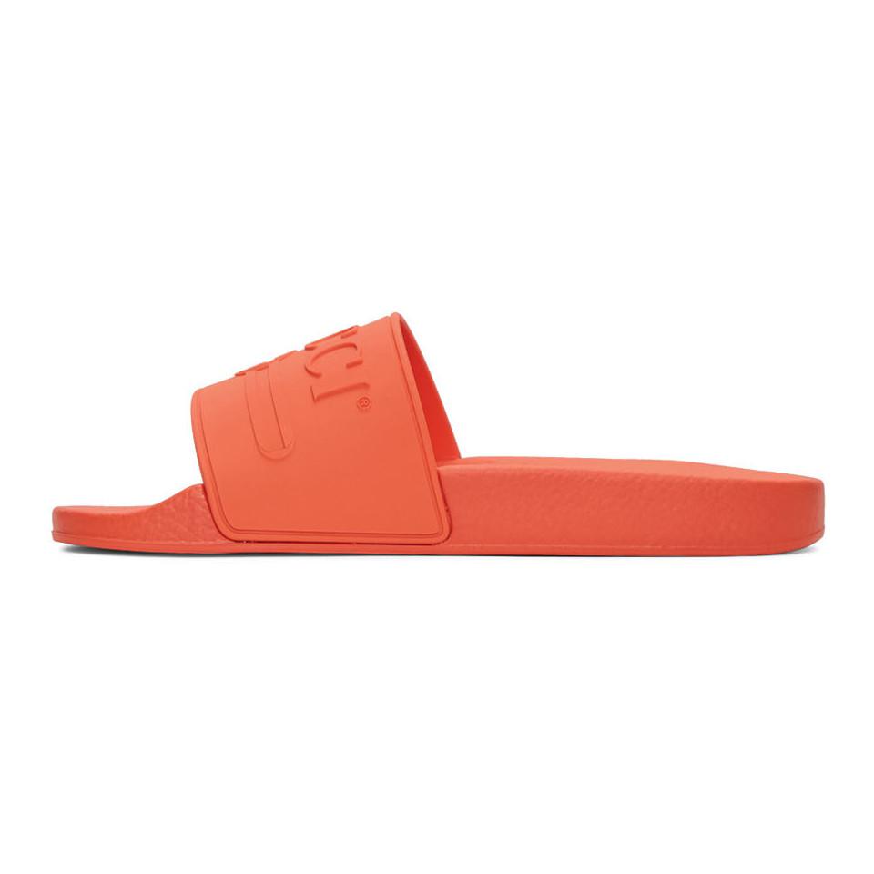 Gucci Rubber Orange Pursuit Pool Slides 