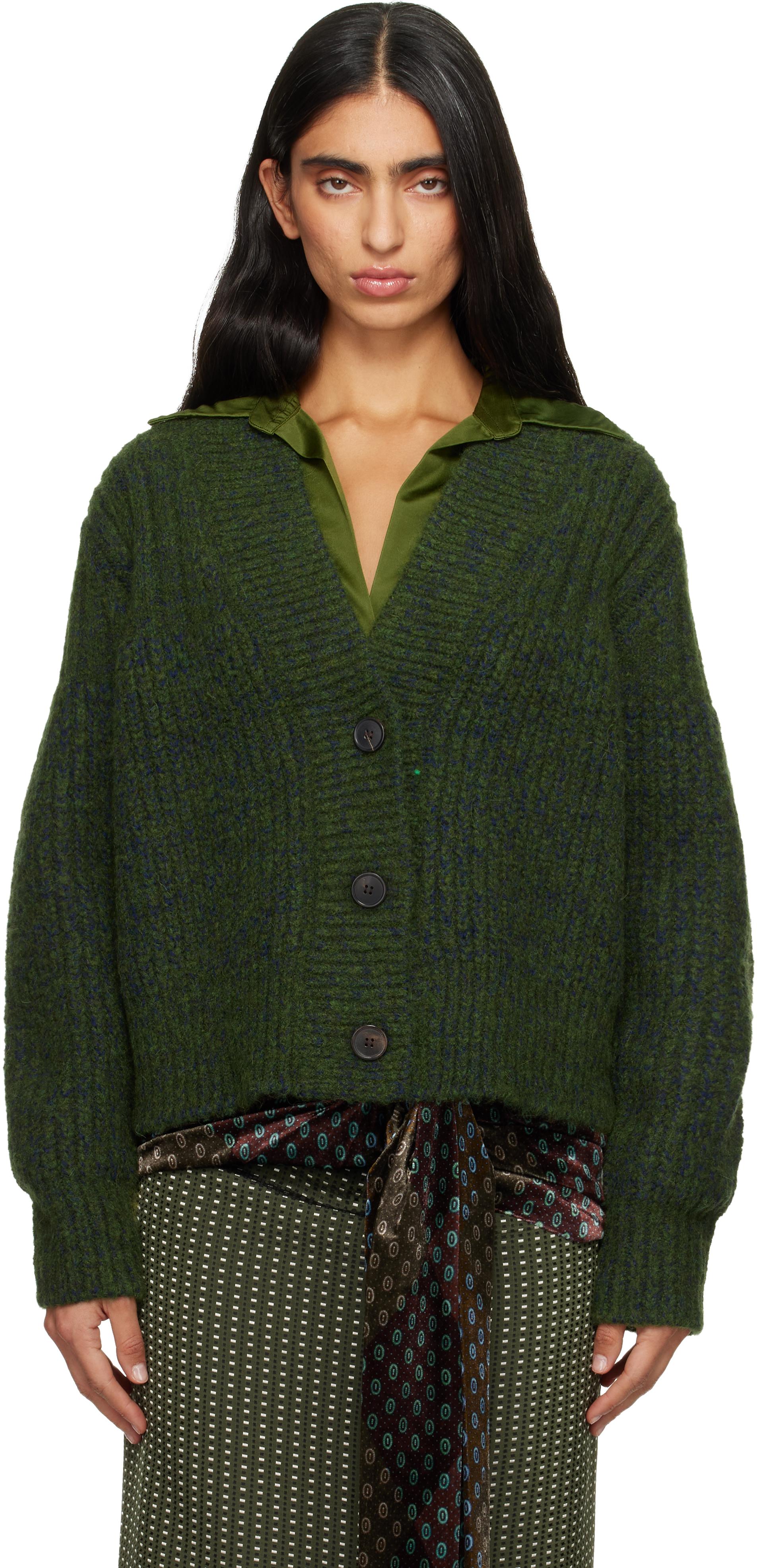 Dries Van Noten Wool Cardigan in Green | Lyst