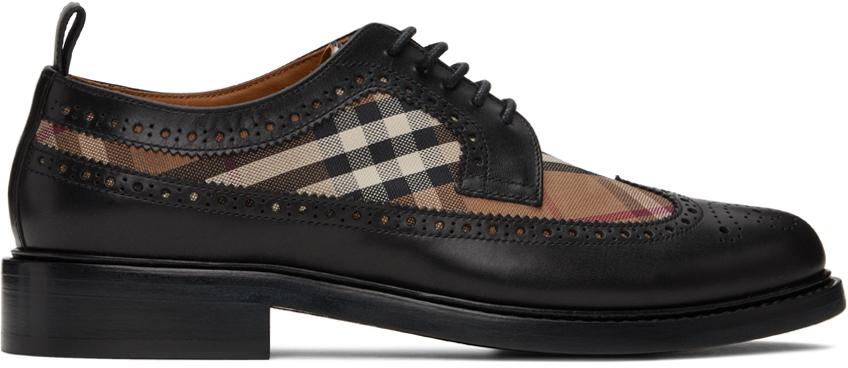 Burberry mens black vintage check Derby shoe Burberry Black Leather and Vintage Check Brogue Derby Size  main image 2