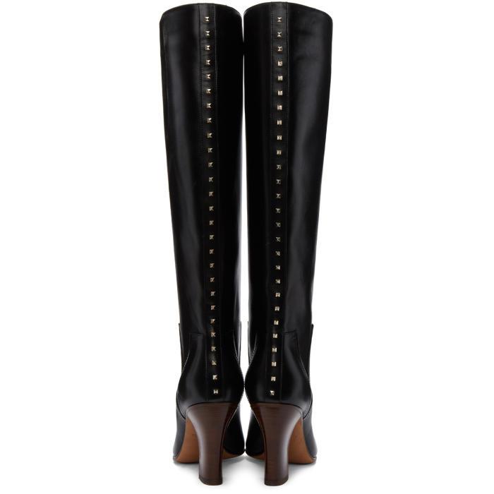 Valentino Leather Black Valentino Garavani Lovestud Knee-high Boots - Lyst