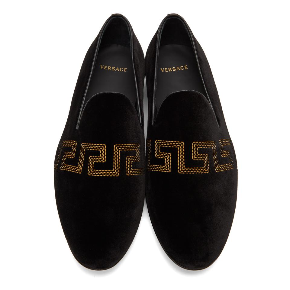 Versace Greca-embroidered Loafers in Black for Men - Save 7% - Lyst