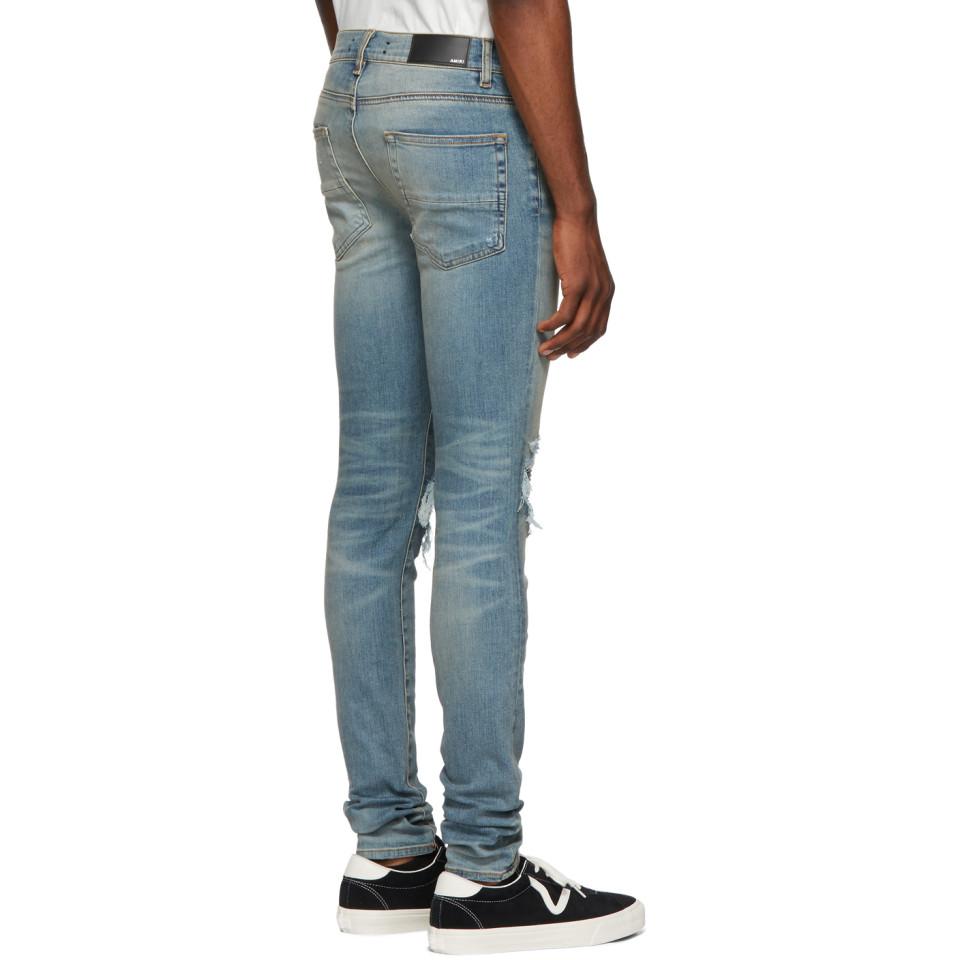 Amiri Blue And Black Leather Mx-1 Jeans Men Lyst