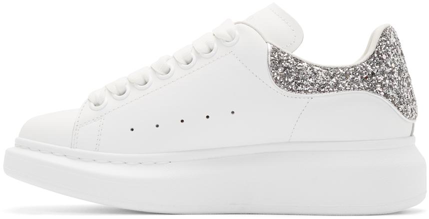 Alexander McQueen Leather Ssense Exclusive White And Glitter Oversized Sneakers in Metallic - Lyst