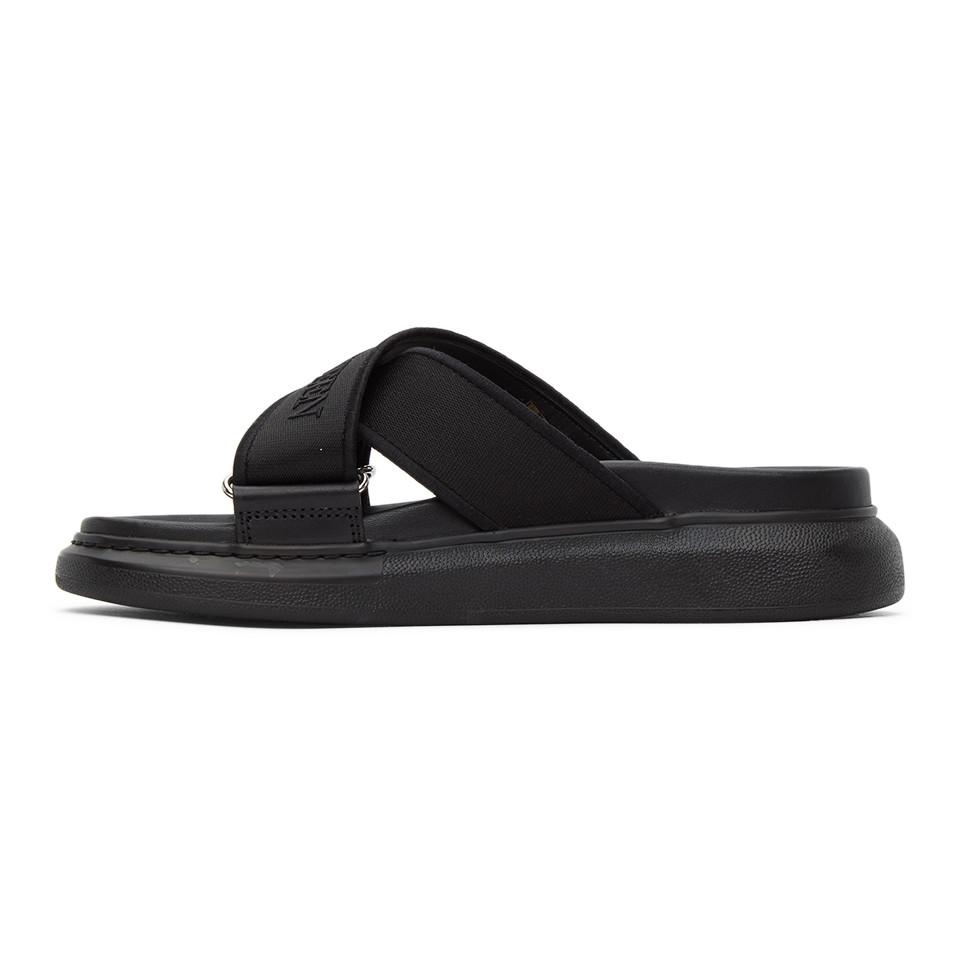 Alexander McQueen Leather Black Oversized Hybrid Slides for Men - Lyst