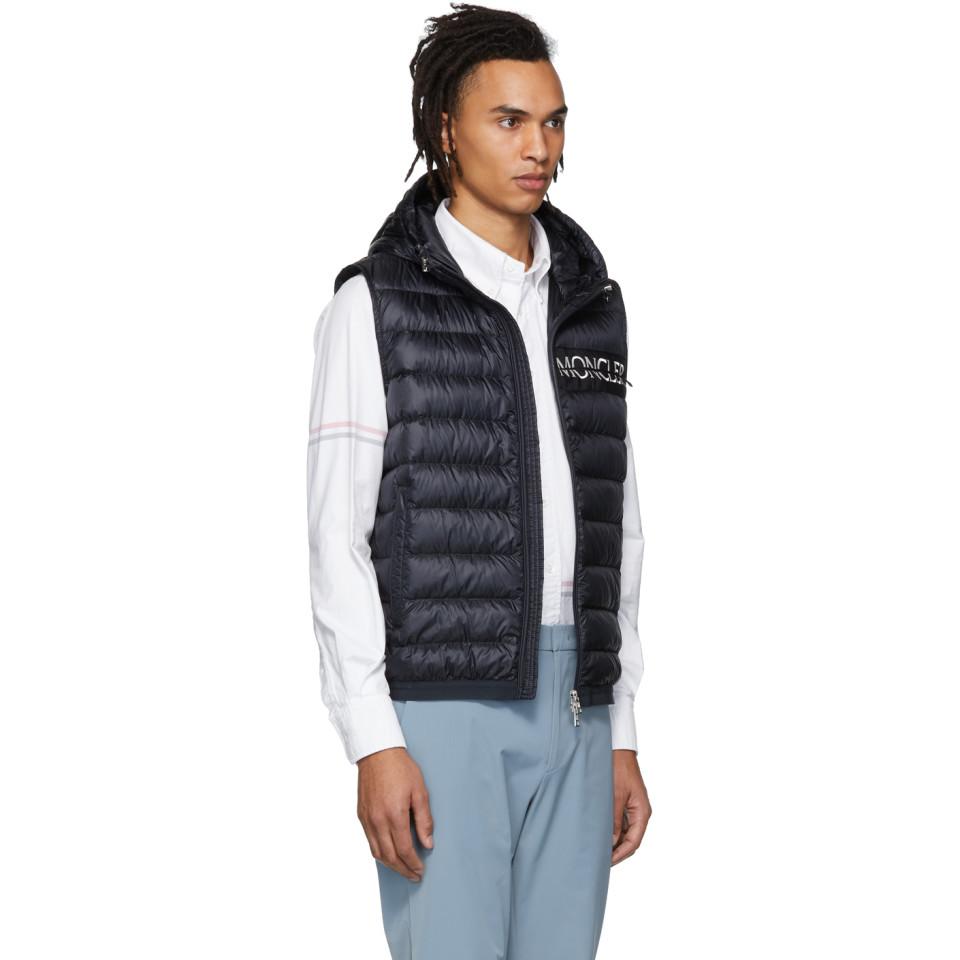 Moncler Synthetic 'laruns' Branded Quilted Down Vest in Navy Blue (Blue)  for Men - Lyst