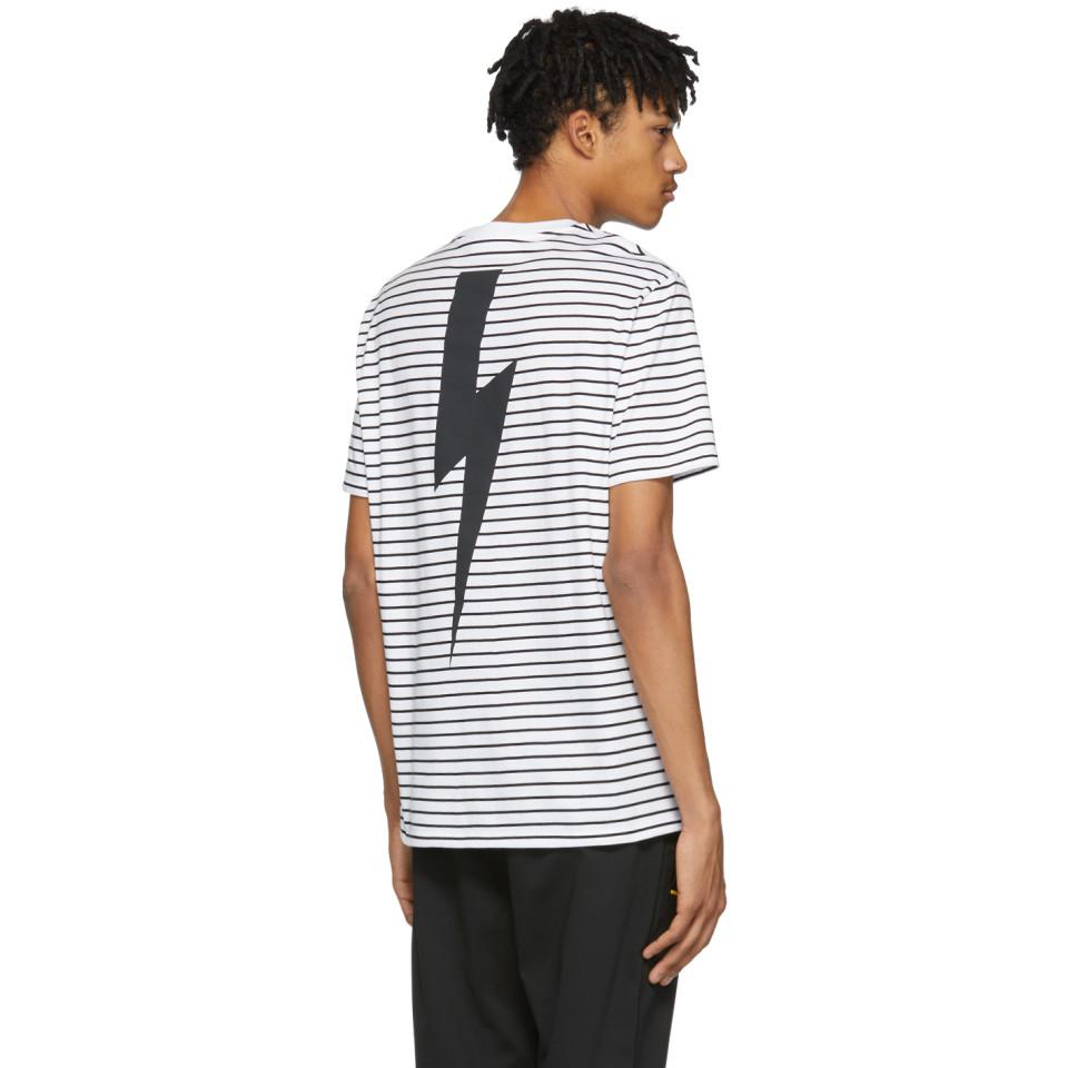 Download Neil Barrett Cotton White And Black Striped Lightning Bolt ...