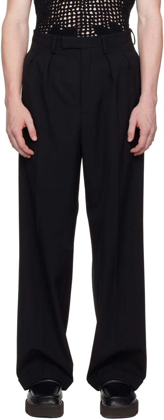 dries van noten ブラックタックパンツスラックス