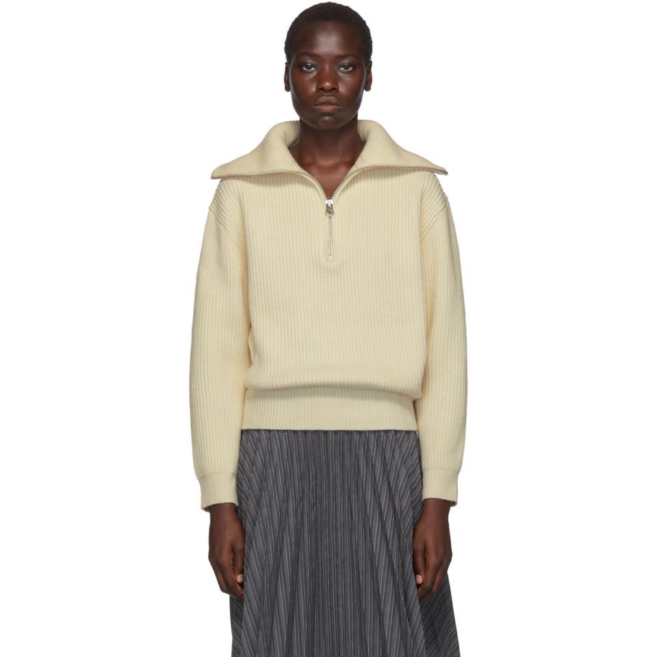 Acne Studios Wool Off-white Half-zip Sweater - Lyst