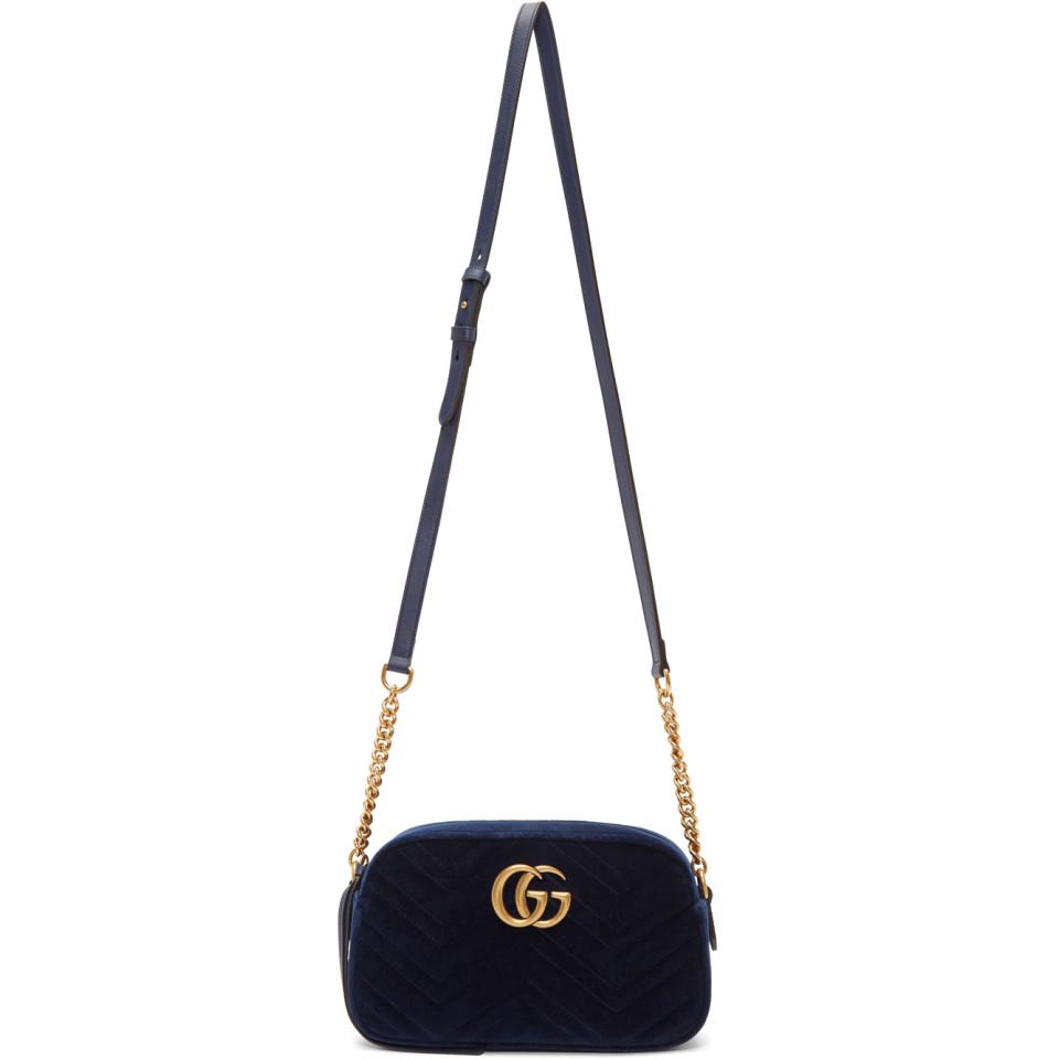 Gucci Blue Velvet Small GG Marmont 2.0 Shoulder Bag - Lyst