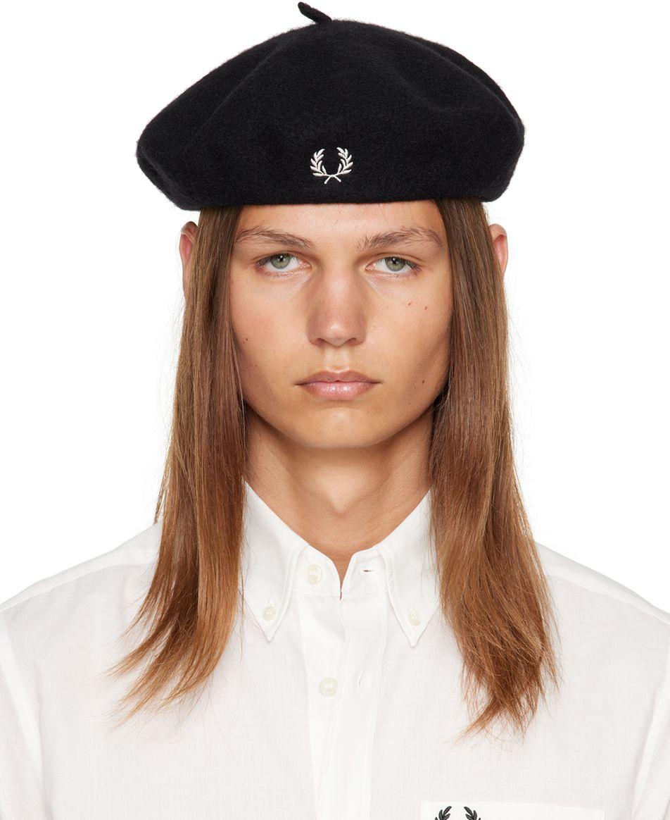 Fred Perry Black Embroidered Beret for Men | Lyst