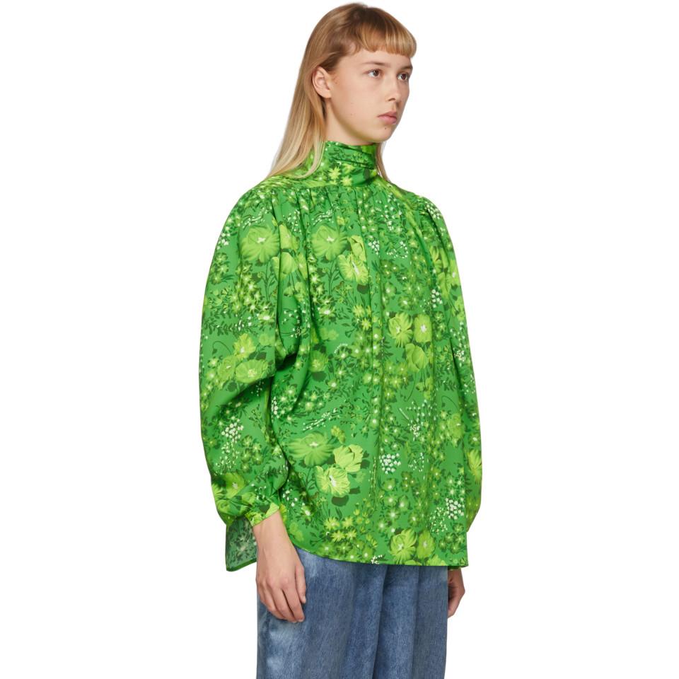 Balenciaga Green Silk Floral Twisted Blouse | Lyst