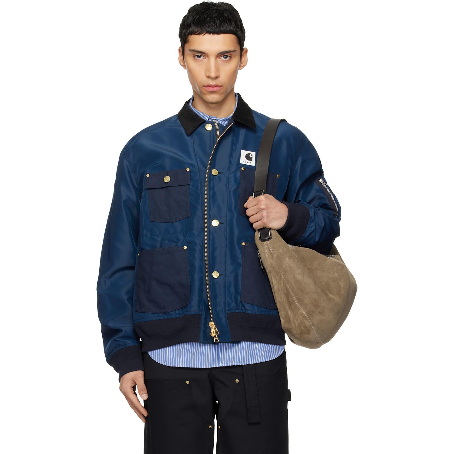 Sacai Carhartt Wip Edition Nylon Twill & Duck Jacket in Blue for
