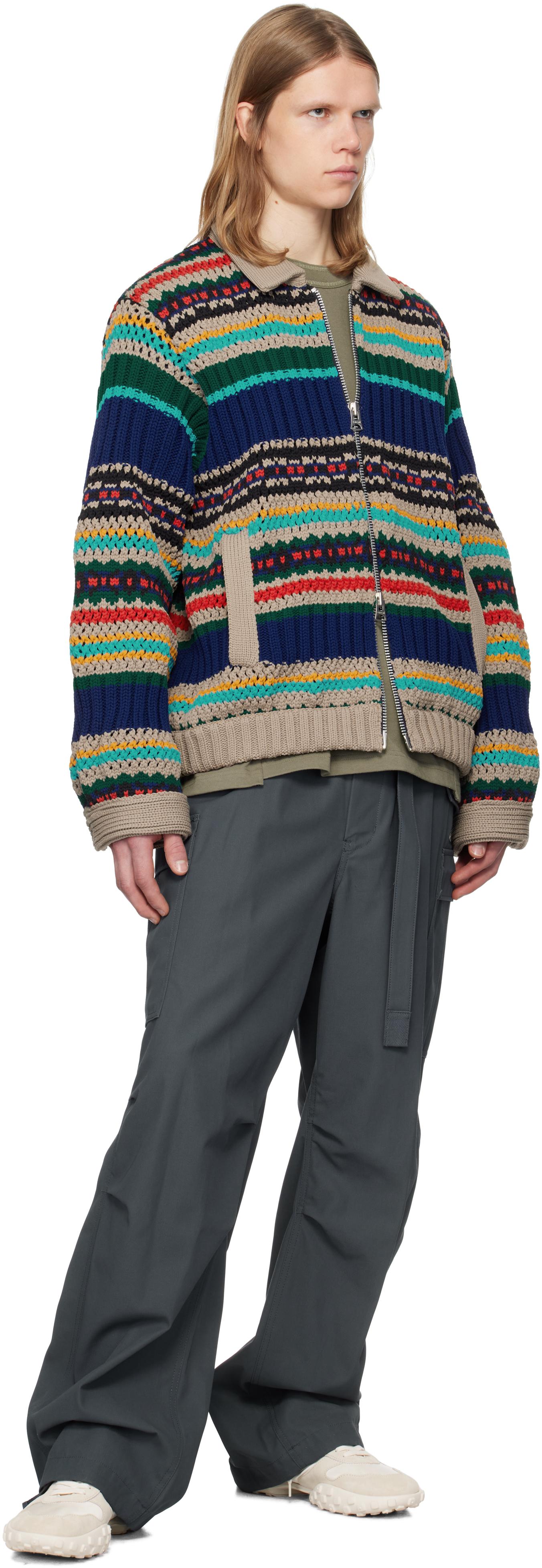 Sacai Mesh Knit Cardigan in Blue for Men | Lyst
