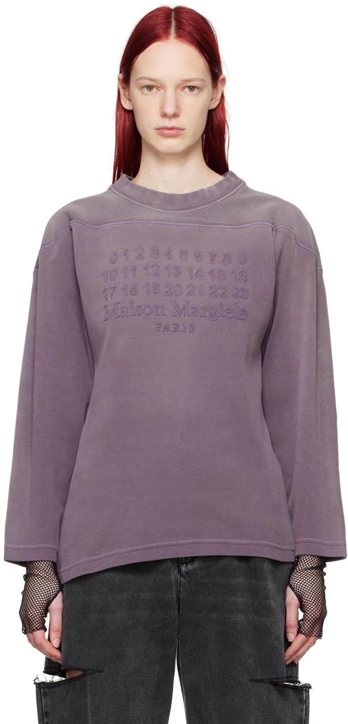 Maison Margiela レディース パープル ロゴ刺繍 スウェットシャツ 