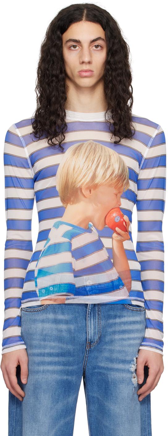 JW Anderson Blue White Boy With Apple Long Sleeve T-shirt in