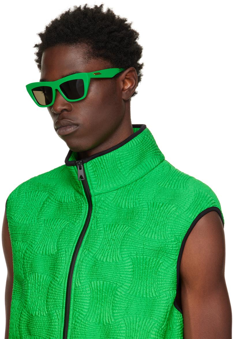 Bottega Veneta メンズ グリーン ーン キャットアイサングラス サングラス
