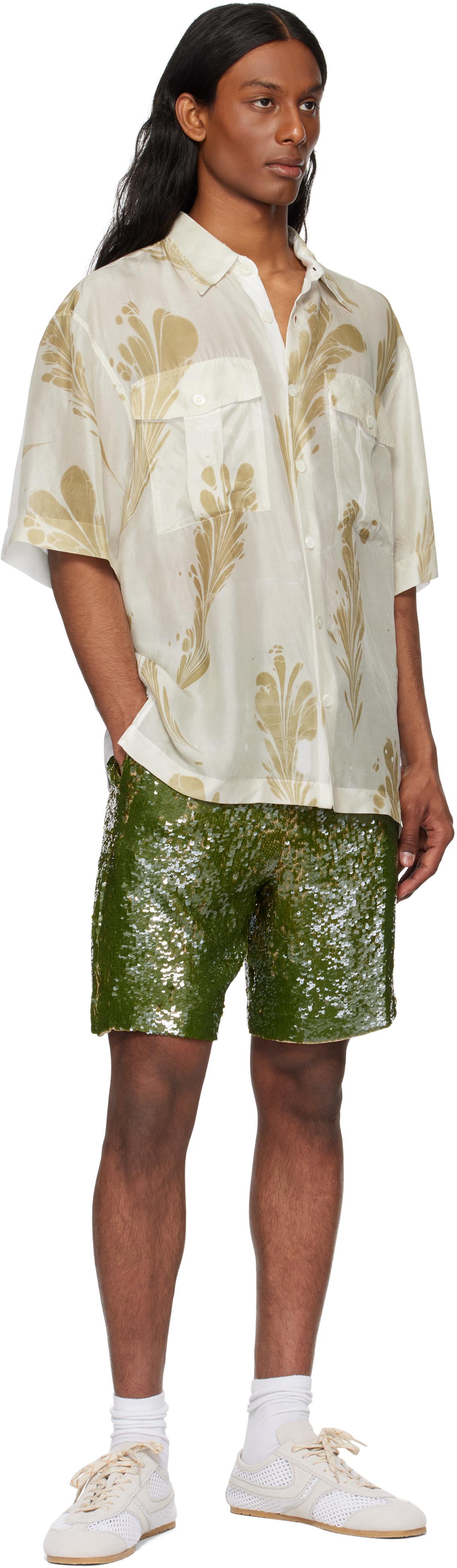 dries van noten PUコーティング 緑 ナイロン バギーショーツ