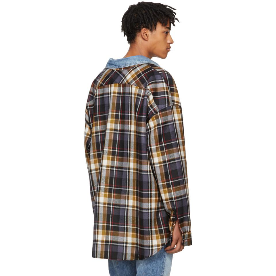 Flannel with denim collar cheap