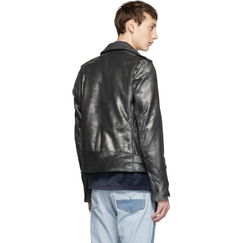 Schott Nyc Black Metal Leather Rogue Jacket For Men