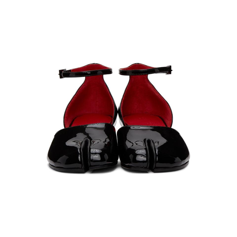 Maison Margiela Leather Black Patent Tabi Ankle Strap Heels - Lyst