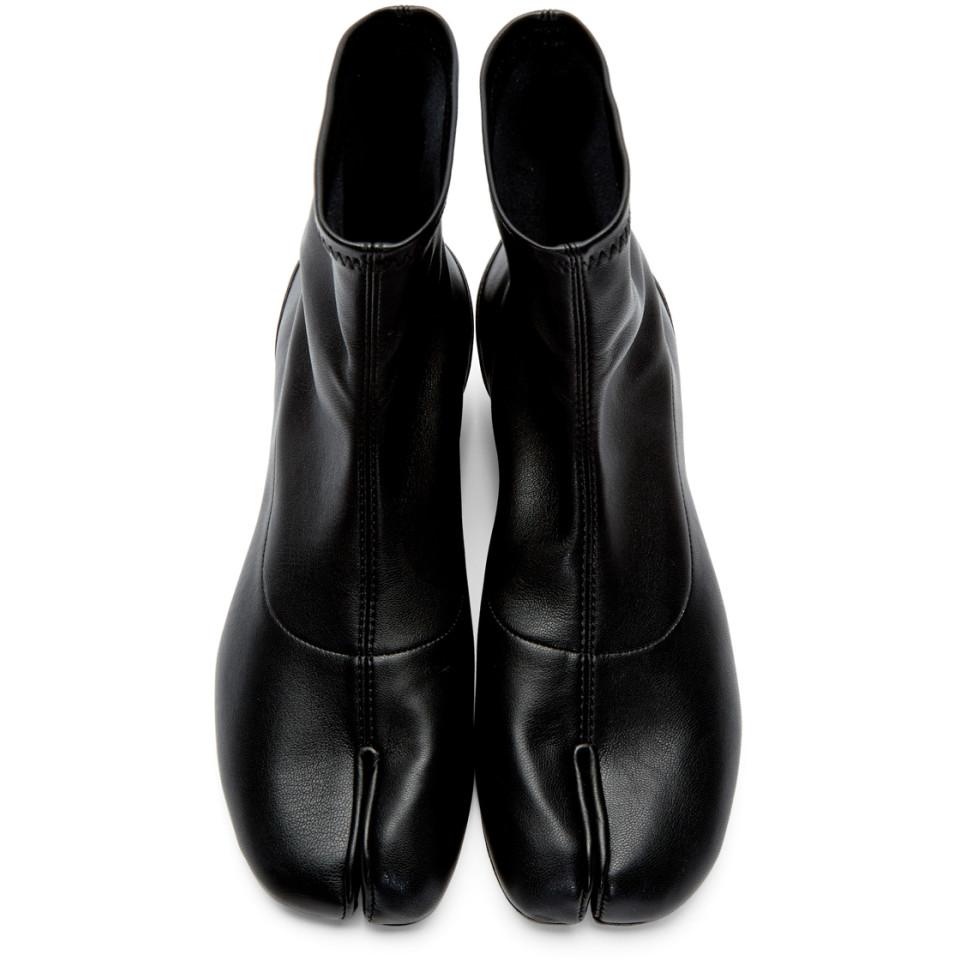 Maison Margiela Leather Black Stretch Low Heel Tabi Boots - Lyst