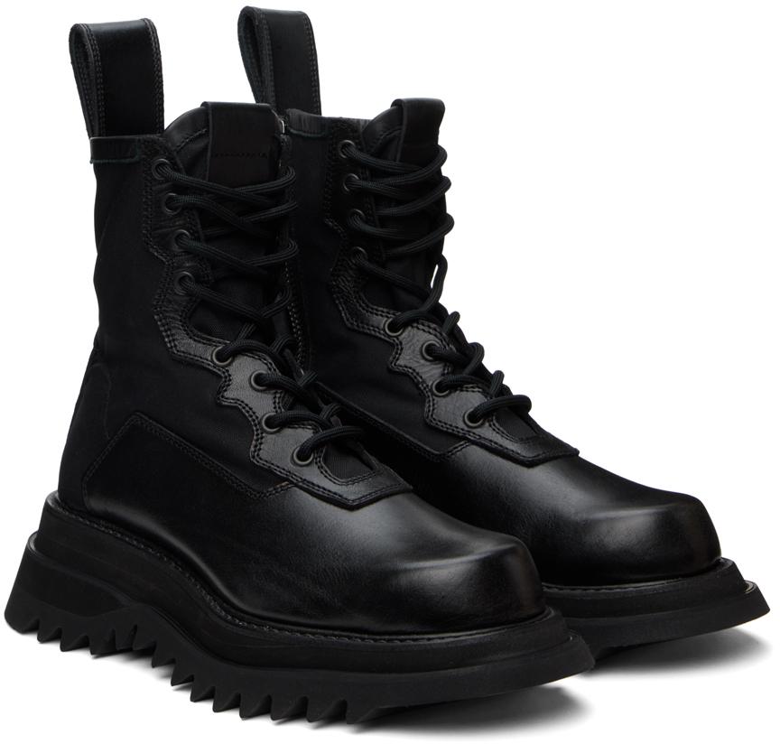靴 JULIUS COW VELOR LACE UP COMBAT BOOTS Julius Black Lace-Up Combat Boots Julius