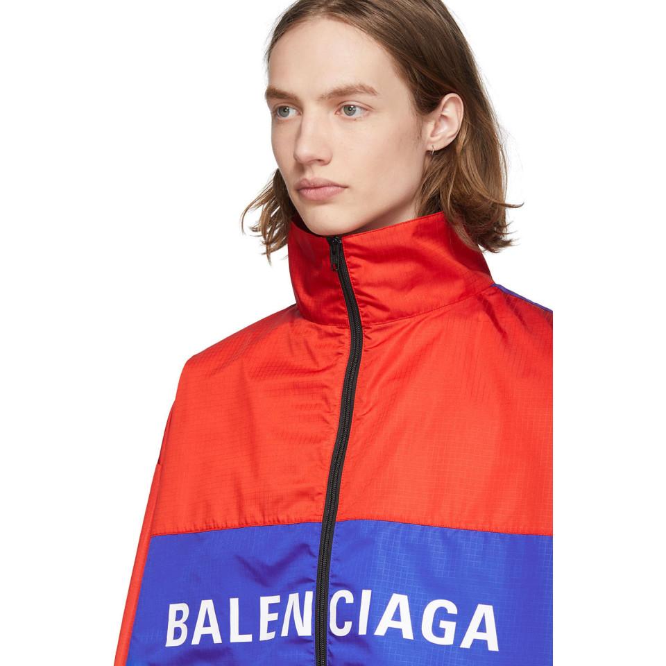 Balenciaga Synthetic Colorblock Logo Track Jacket in Ruby (Red) for Men ...