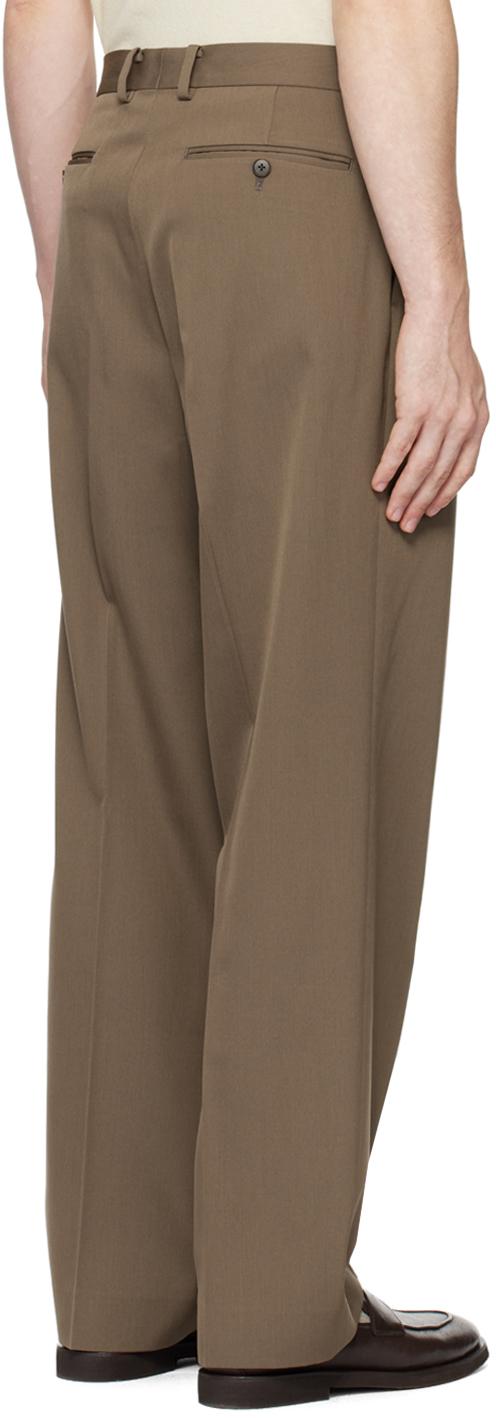 AURALEE Taupe Light Wool Max Gabardine Two-Tuck Trousers in AURALEE Taupe Light Wool Max Gabardine Two-Tuck Trousers in