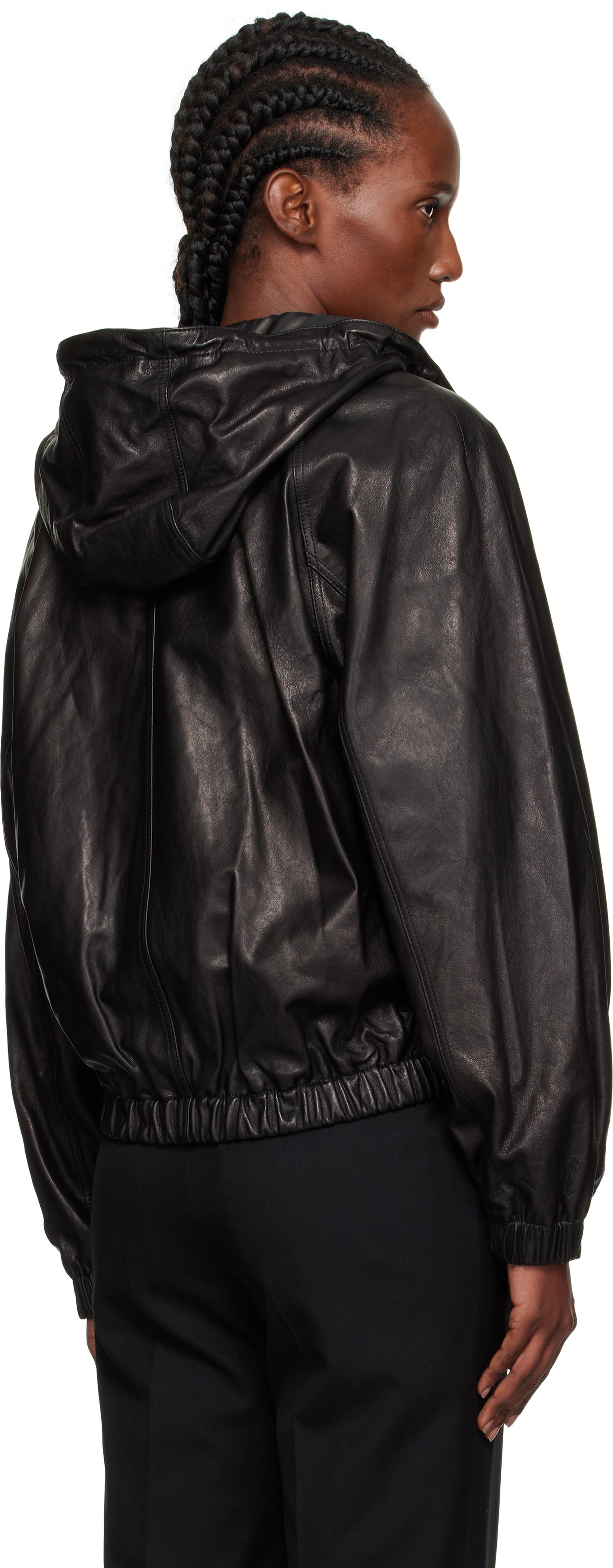 NOTHING WRITTEN Hooded Leather Blouson Jacket in Black | Lyst