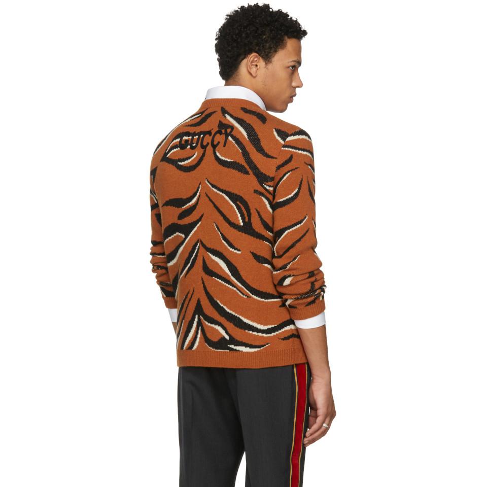 Gucci Tiger Intarsia Sweater - Blue Sweaters, Clothing - GUC299001