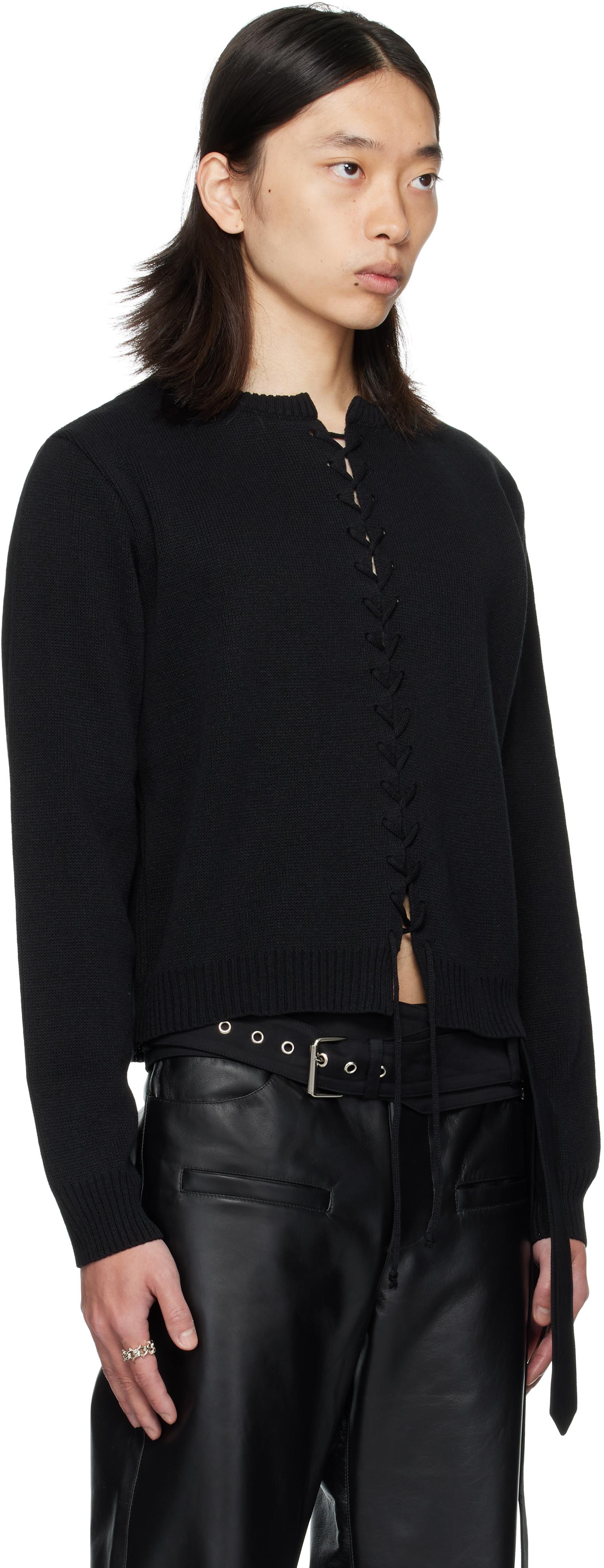 AV VATTEV Lace Up Knit Cardigan in Black for Men | Lyst