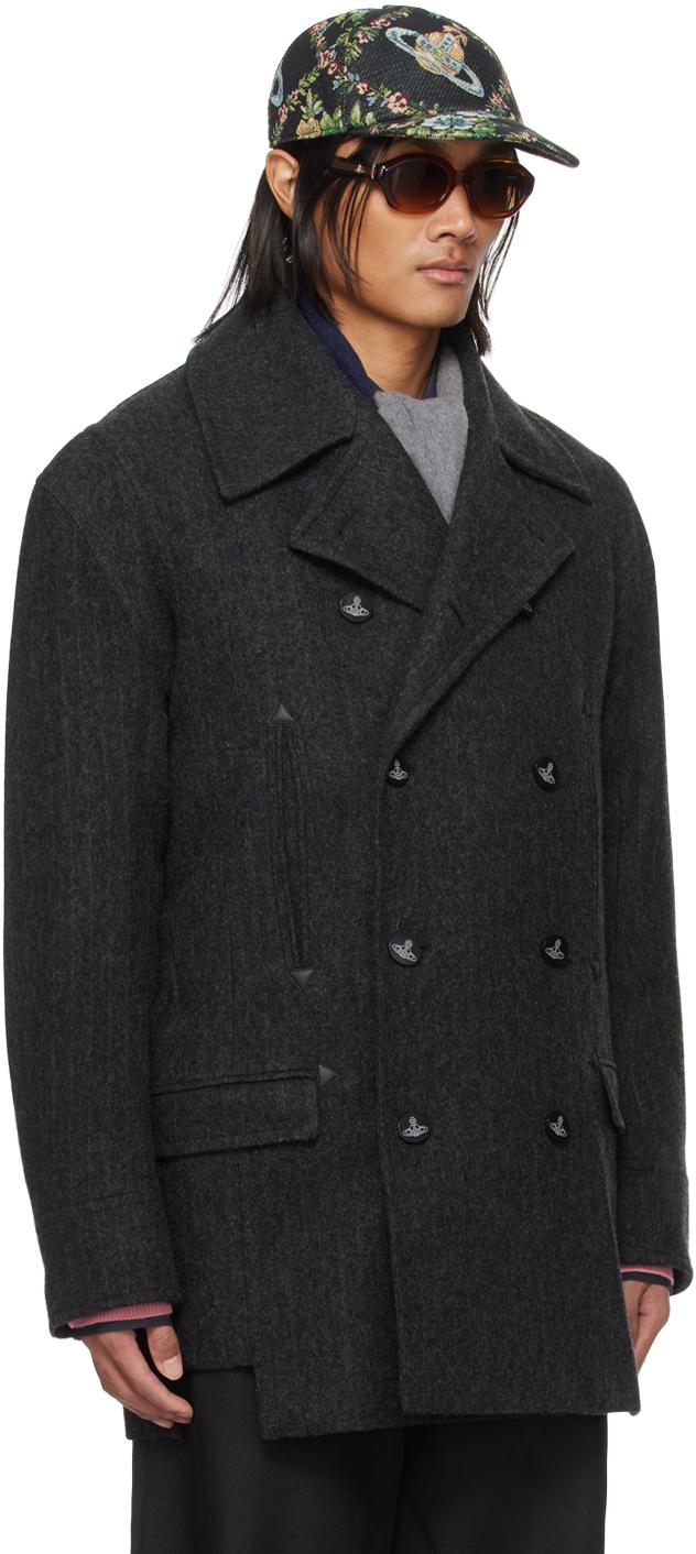 Vivienne Westwood メンズ ブラック グレー Stripped ピーコート Vivienne Westwood メンズ ブラック グレー Stripped ピーコート