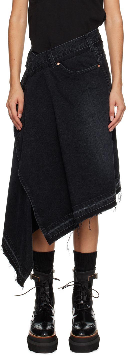 Sacai Black Asymmetric Denim Skirt | Lyst