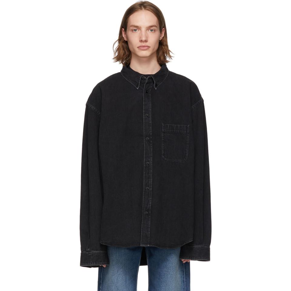 Balenciaga Black And Green Denim Shirt 