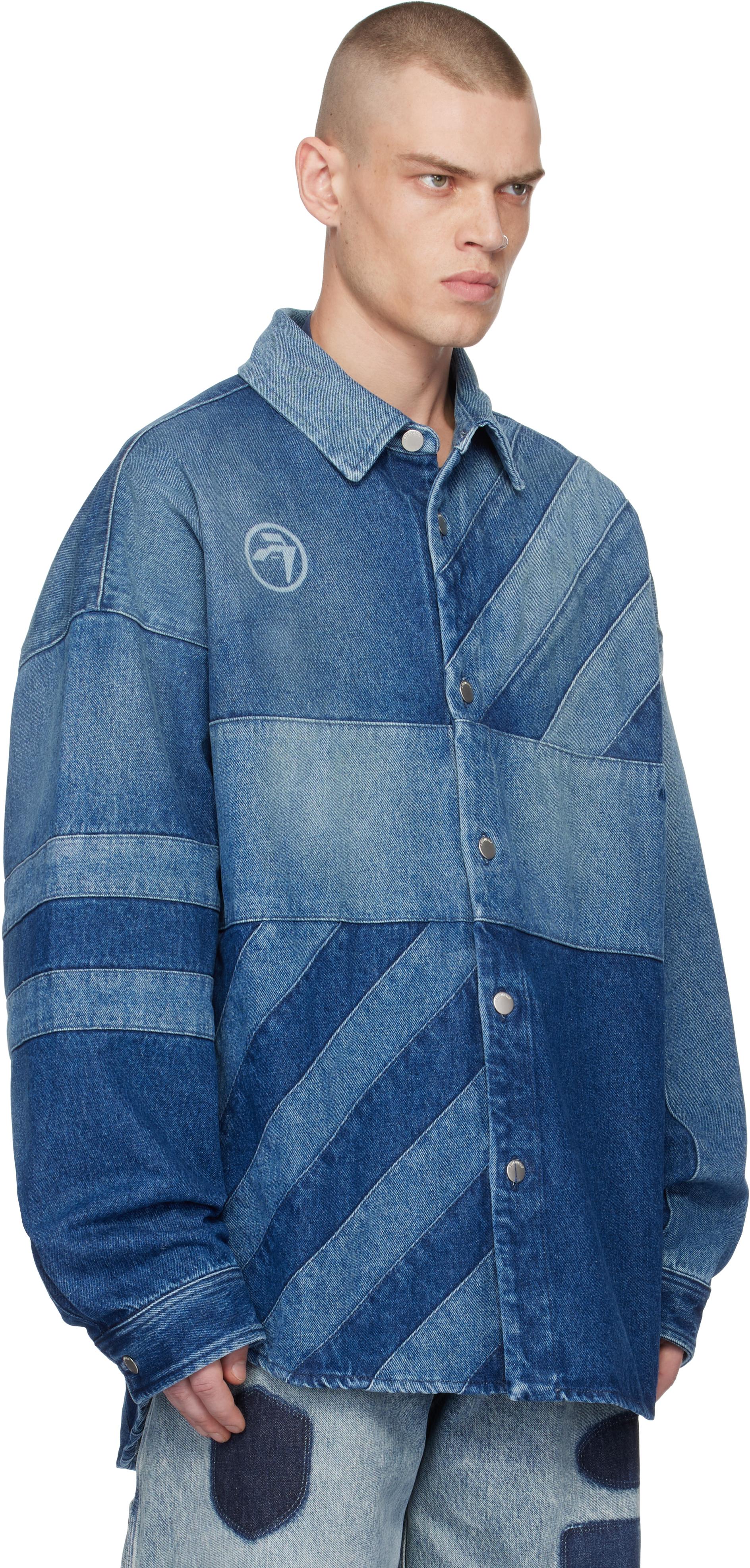 Ambush メンズ ブルー インディゴ パッチワーク デニムシャツ ジャケット 
