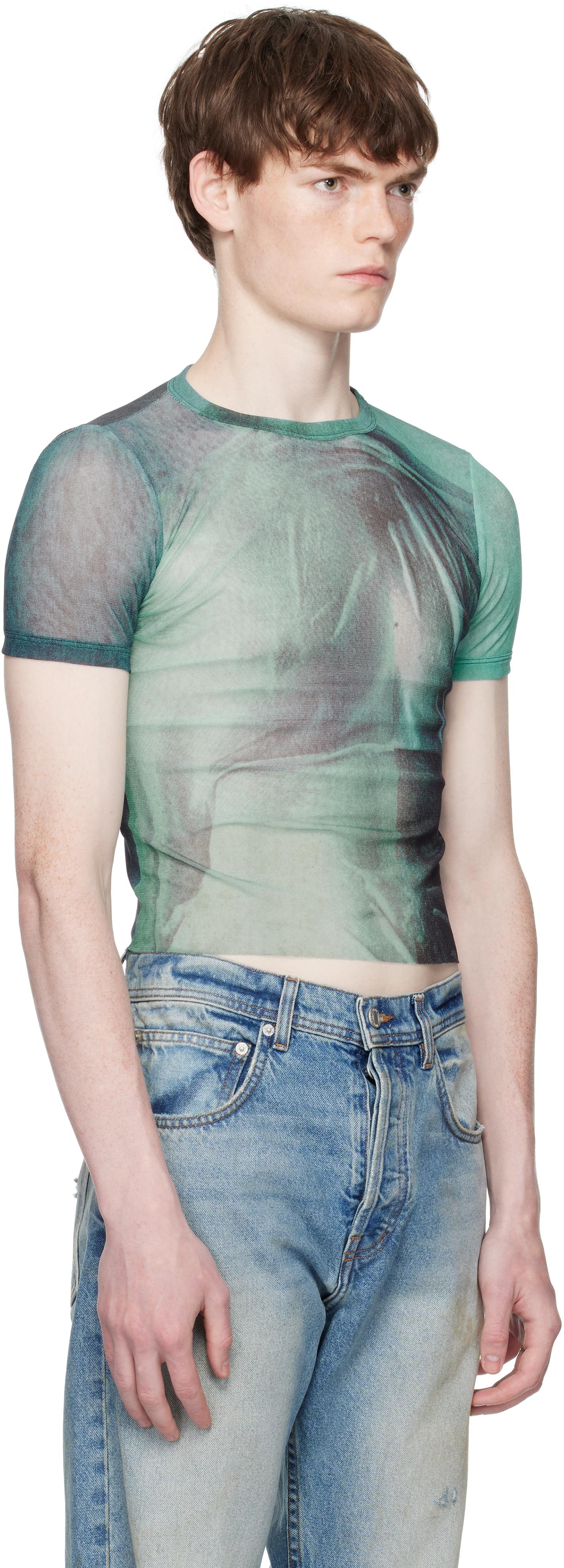 Tシャツ・カットソー Jean Paul Gaultier 'Water' Top Rose Printed Mesh Long Sleeve Top Red And Green | The Webster