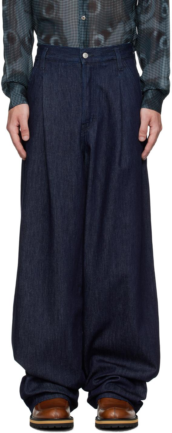 メンズ Dries Van Noten ネイビー タック ジーンズ ブルー | Lyst