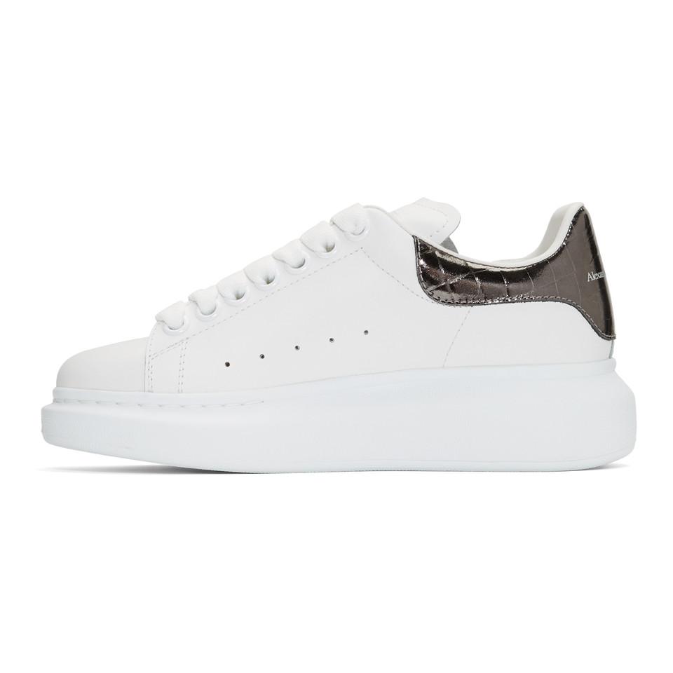 Alexander McQueen Leather White And Grey Croc Oversized Sneakers | Lyst