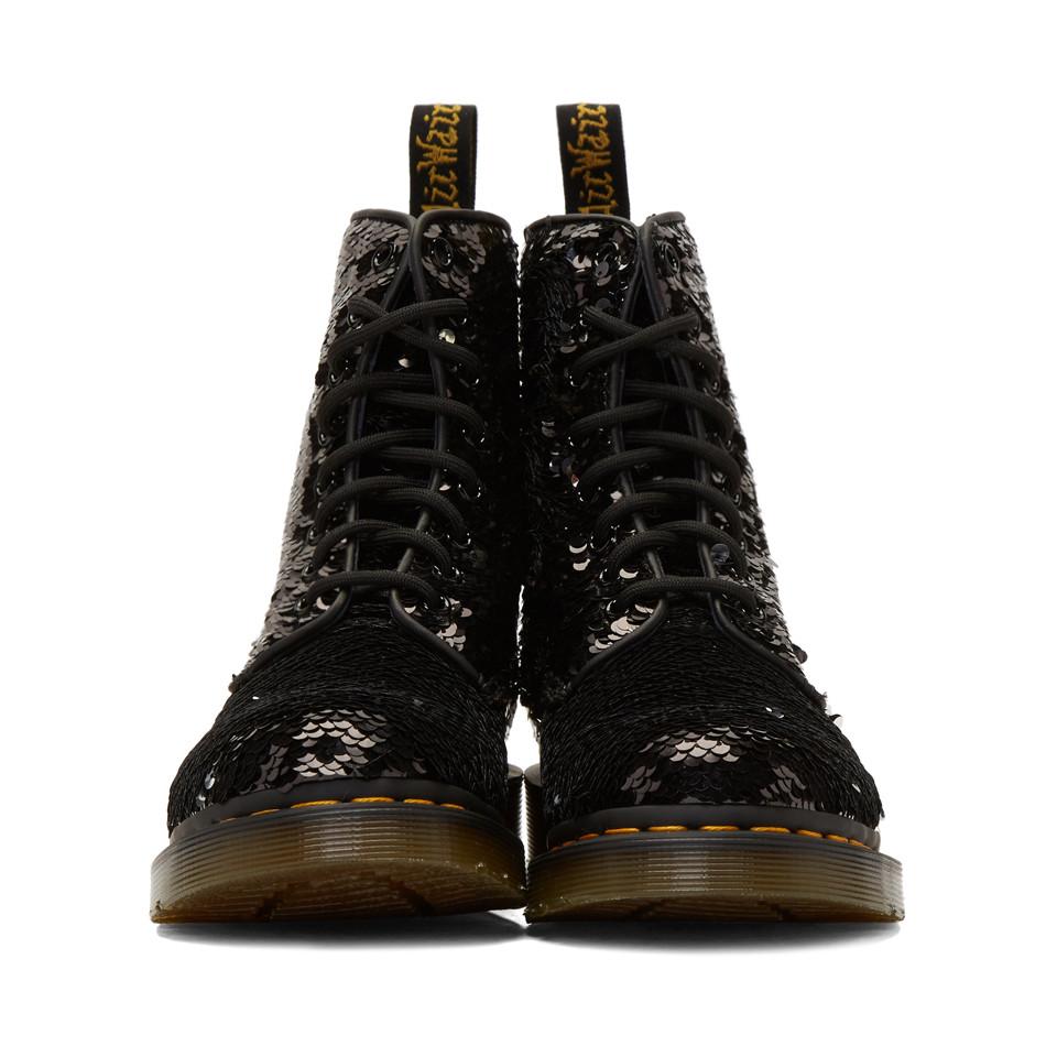 Dr. Martens Leather Black And Silver Sequin 1460 Pascal Boots - Lyst