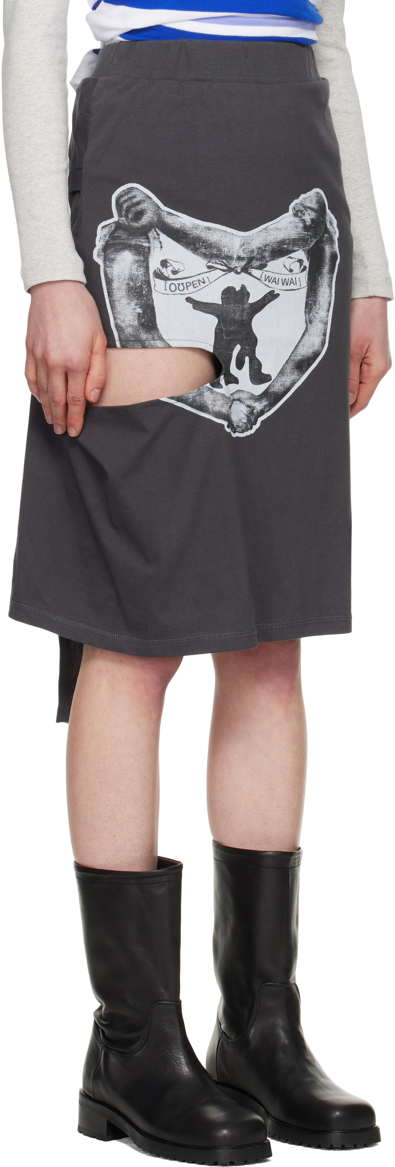 ● OPEN YY ● 25SS YY HUG&HEART CUTOUT SKIRT OPEN YY: Gray YY Hug & Heart Cutout Midi Skirt | SSENSE