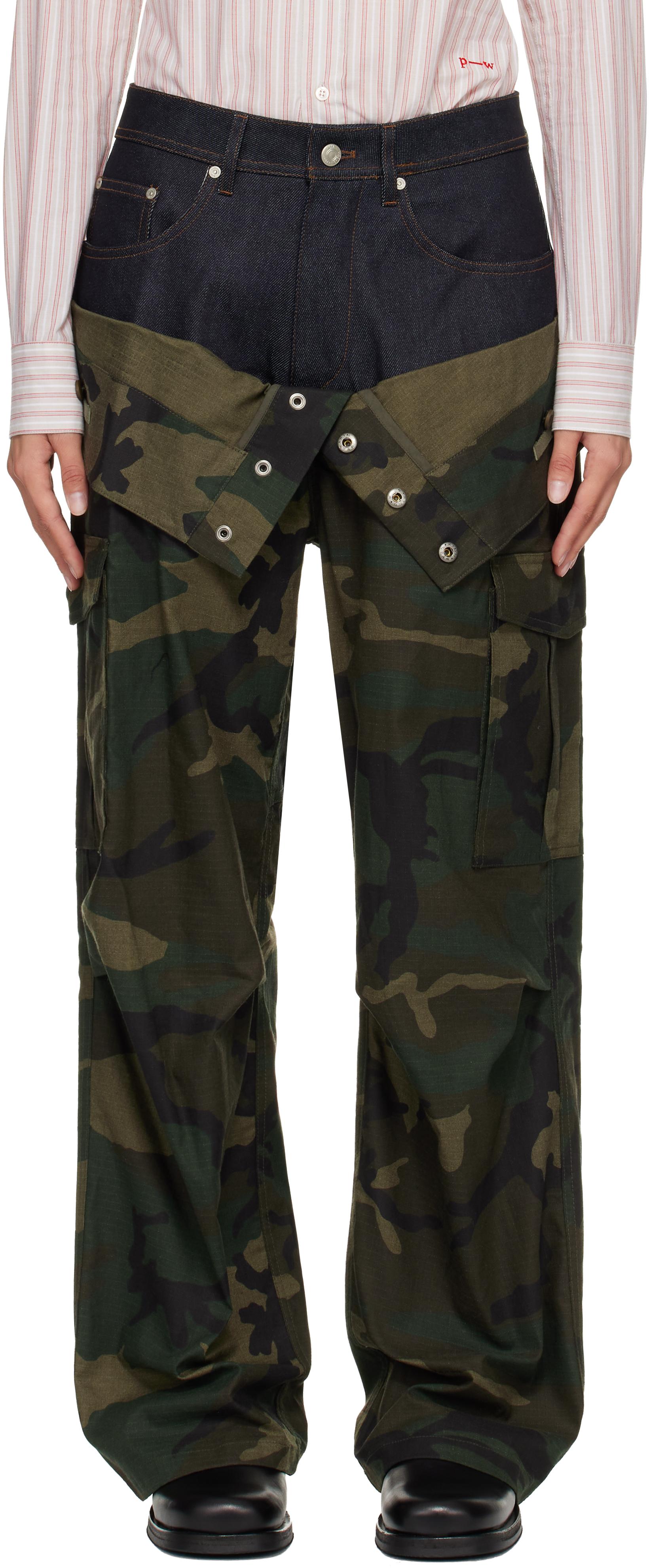 ANDERSSON BELL Khaki Camouflage Double Waist Work Wide-Leg Cargo