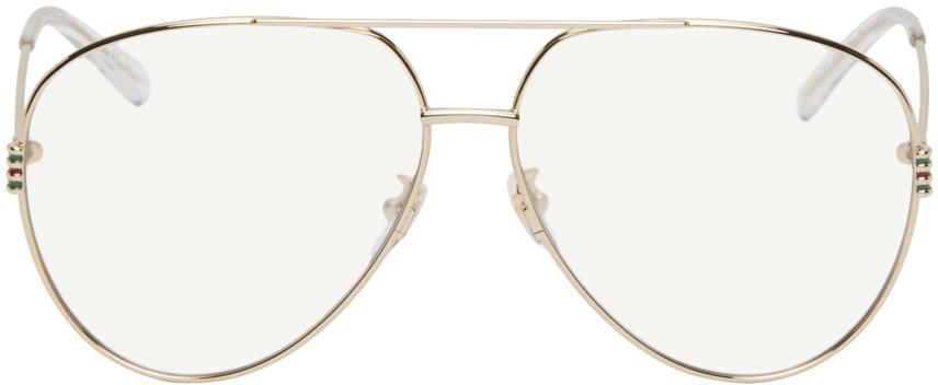 Gucci レディース ブラック ラージ メタル アビエイターメガネ サングラス 