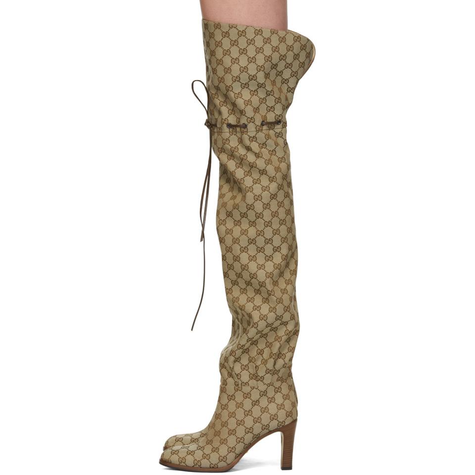 Gucci Beige GG Lisa Over-the-knee Boots in Natural | Lyst