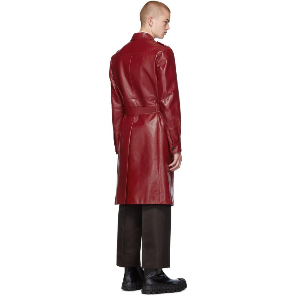 red leather long jacket
