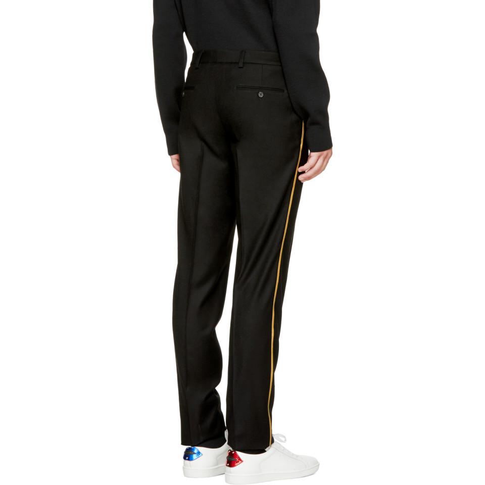 Saint Laurent Black Gold Stripe Trousers for Men | Lyst