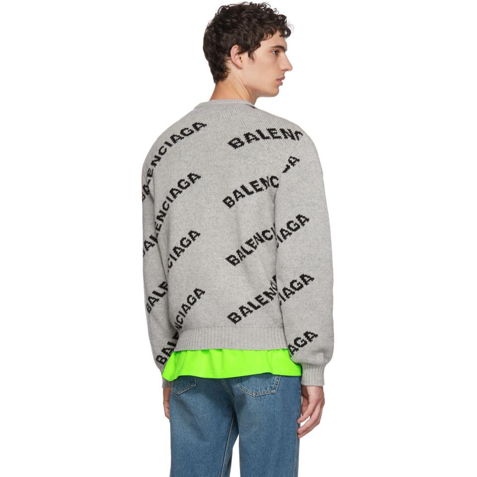 Balenciaga Wool Logo Crew Neck Sweater in Grey (Gray) for Men - Save 56% -  Lyst