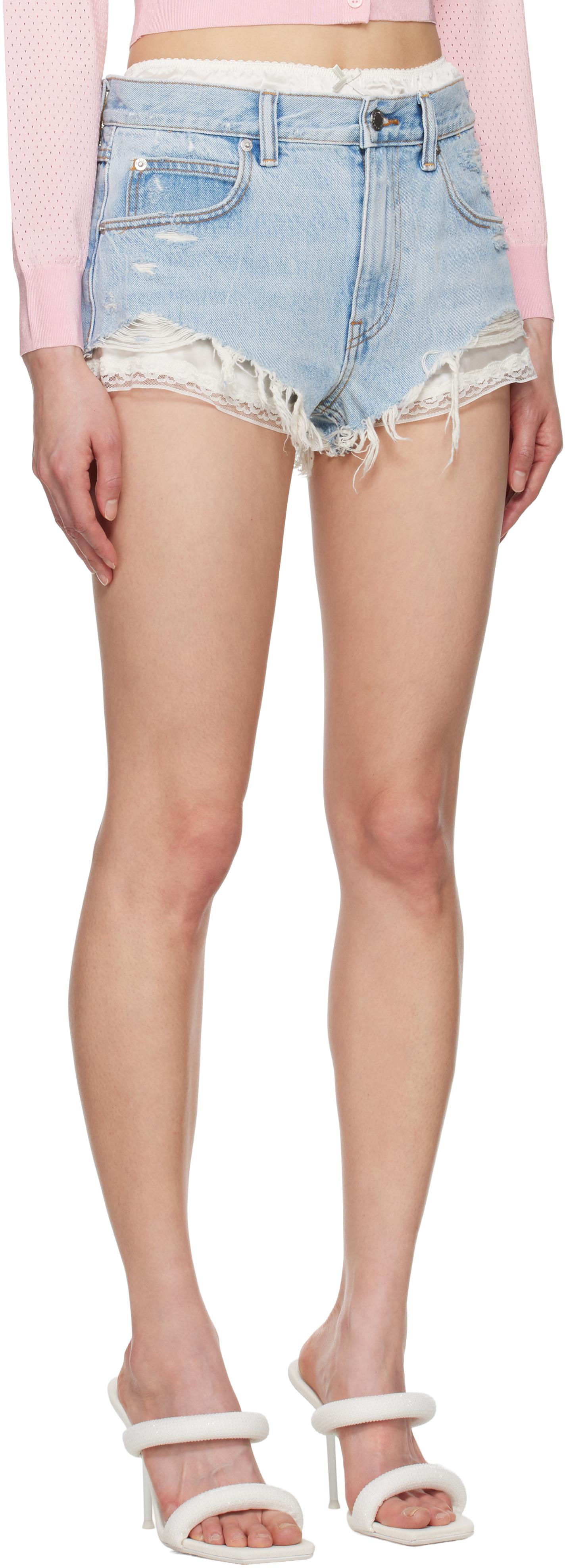 Alexander Wang ☆グレーシルク ボクサー デニムショートパンツ Alexander Wang ブルー Pre-Styled シルク ボクサー デニム