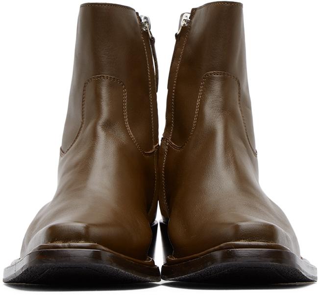 Acne Studios Leather Brown Square-toe Zip Boots for Men | Lyst