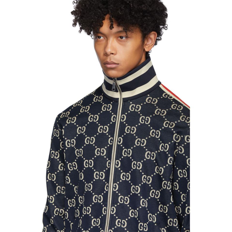 gucci navy cotton jacquard gg jacket