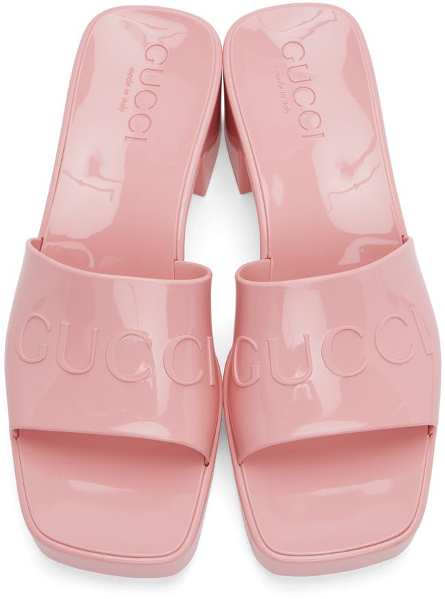 gucci logo rubber slide sandal pink